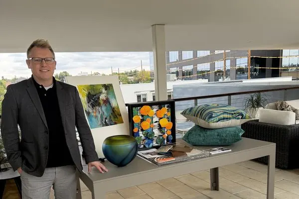 Jeremy with ELEMENT Home pieces at the Cherry Creek Design Collective event