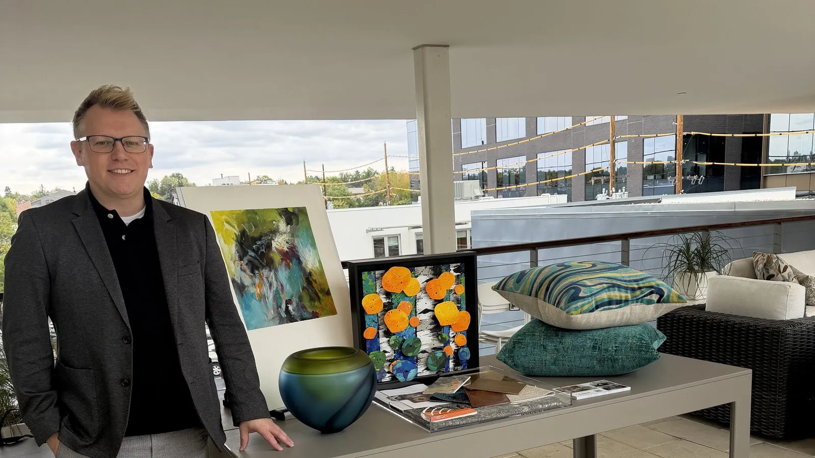 Jeremy with ELEMENT Home pieces at the Cherry Creek Design Collective event